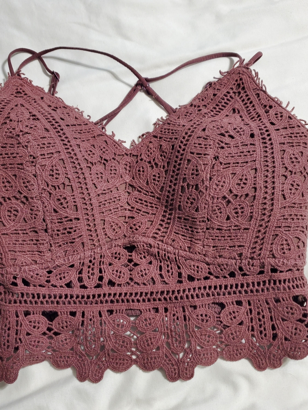 Lace Crochet Bralette Camisole in Dusty Rose - Women's Top